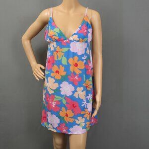 Billabong Just Add Sun Mini Slip Dress Floral Multicolor Spaghetti Strap Boho M